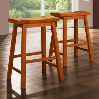 TRIBECCA HOME Salvador Saddle Back 24-inch Oak Stools (Set of 2)
