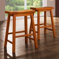TRIBECCA HOME Salvador Saddle Back 24-inch Oak Stools (Set of 2)