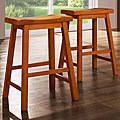 ETHAN HOME Salvador Saddle Back 24-inch Oak Stools (Set of 2)