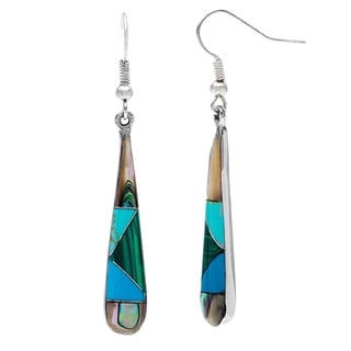 Silver Turquoise and Abalone Tear Drop Earrings (Mexico)
