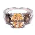 Sterling Silver Golden and Brown Cubic Zirconia Ring