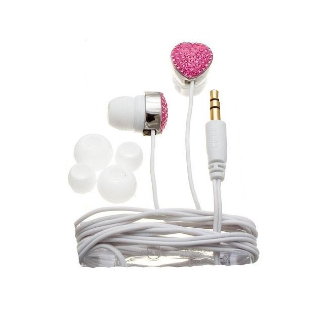 Nemo Digital Pink/ White Crystal Pave Heart Earbud Headphones