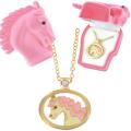 Goldtone and Enamel European Crystal Horse Necklace