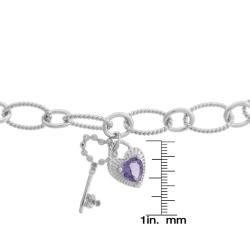 Sterling Silver Amethyst and Diamond Accent Charm Bracelet