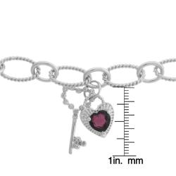 Sterling Silver Garnet and Diamond Accent Charm Bracelet