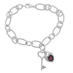 Sterling Silver Garnet and Diamond Accent Charm Bracelet