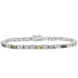 Sterling Silver Multi Gemstone Butterfly Link Bracelet