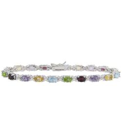 Sterling Silver Multi Gemstone and Diamond Accent Bracelet