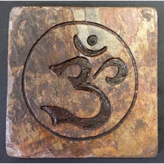 Hand-carved Stone Tile 'Om Circle' Yoga and Meditation Inspirational Art