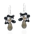 Sterling Silver Smokey Quartz and Black Pearl Teardrop Earrings (Thailand)
