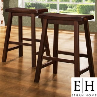 ETHAN HOME Salvador Cherry Low Saddleback Stool (Set of 2)