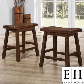 ETHAN HOME Salvador Saddle Back 18 inch Warm Cherry Brown Stool (Set of 2)