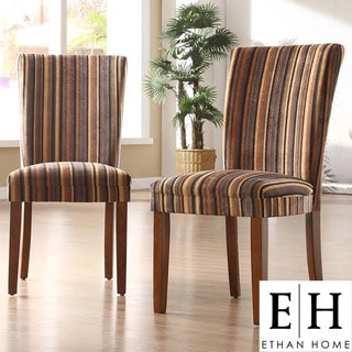 ETHAN HOME Brown Stripe Print Parson Side Chairs (Set of 2)