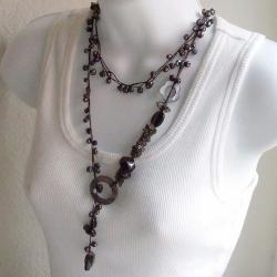 Cotton Black Pearl/ Onyx/ Mother of Pearl Necklace (3-6 mm) (Thailand)