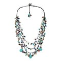 Cotton Rope Multicolor Gemstone Teardrop Necklace (Thailand)