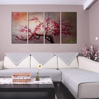Compare Price 'Plum Blossom IV' 4-piece Hand-painted Canvas Art Set
