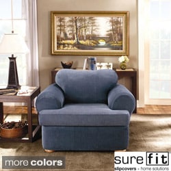 Sure Fit Stretch Stripe 2-piece T-cushion Chair Slipcover-Image