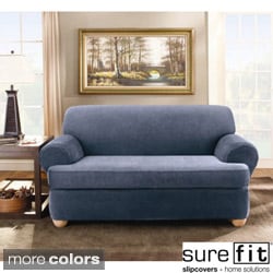 Sure Fit Stretch Stripe 2-piece T-cushion Loveseat Slipcover-Image