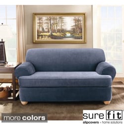 Sure Fit Stretch Stripe 2-piece T-cushion Sofa Slipcover-Image