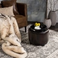 Safavieh Chelsea Brown Bicast Leather Round Tray Ottoman