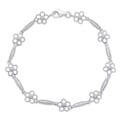 Finesque Sterling Silver Diamond Accent Milligrain Flower Bracelet