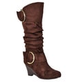 Journee Collection Women's Regular and Wide-Calf 'Irene-1' Buckle Slouch Wedge Knee-High Boots