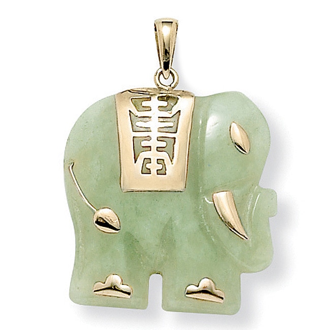 PalmBeach 14k Yellow Gold Green Jade Elephant Pendant