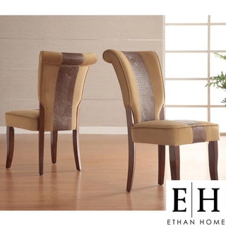 ETHAN HOME Andorra Velvet and Faux Alligator Leather Dining Chair (Set of 2)