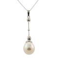 14k White Gold White Freshwater Pearl Dangle Necklace (8-9 mm)