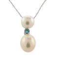 14k White Gold White Freshwater Pearl and Blue Topaz Necklace (7-9 mm)
