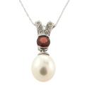 14k White Gold Pearl and Garnet Necklace
