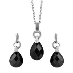 Sterling Silver Black Drop Necklace and Earring Set