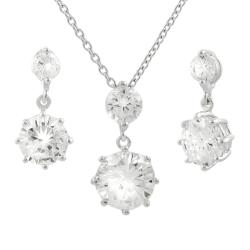 Sterling Silver Round CZ Necklace and Earring Set