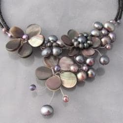 Memory Wire Black Pearl Cluster Flower Choker (Thailand)