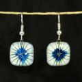 Blue/ White Starburst Square Glass Earrings (Chile)