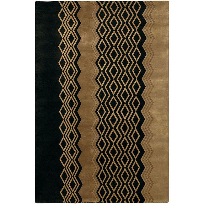 Handknotted Mandara Black and Gold Wool Rug (7'9 x 10'6) 13033729