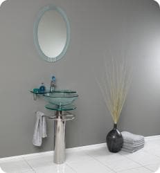 (^.^)/  Fresca Ovale Glass Bathroom Vanity with Mirror