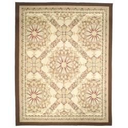 ( ._.) Hand-knotted French Aubusson Ivory Wool Rug (12' x 15')