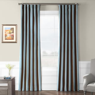 Signature Stripe Chocolate/ Blue Faux Silk Taffeta Curtain Panel (50 in. x 108 in.)