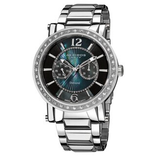 Akribos XXIV Men's Stainless Steel Swiss Day/ Date Diamond Watch