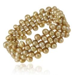 Glitzy Rocks Freshwater 3-row Brown Pearl Stretch Bracelet (5.5-6 mm)-Image