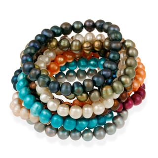 Glitzy Rocks Colored Freshwater Pearl Stretch Bracelet (8-9 mm)