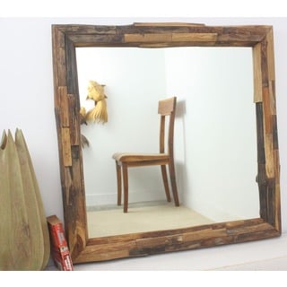 Teak Branch Tung Oil Finish Square Mirror , Handmade in Thailand
