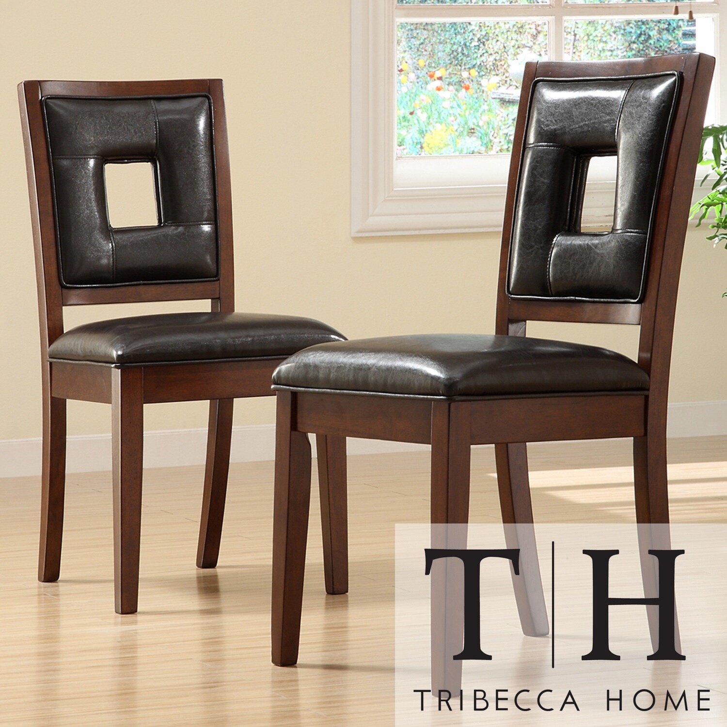 Tribecca Home Dijon Dark Brown Faux Leather Side Chairs Set Of 2