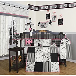 Black and White Flower Dots 13-piece Crib Bedding Set