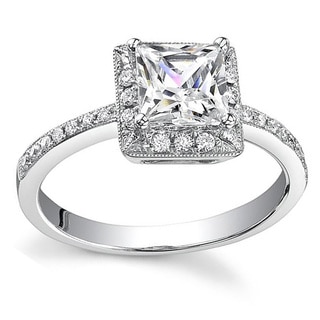 18k White Gold 3/4ct TDW Diamond Princess Cut Halo Engagement Ring