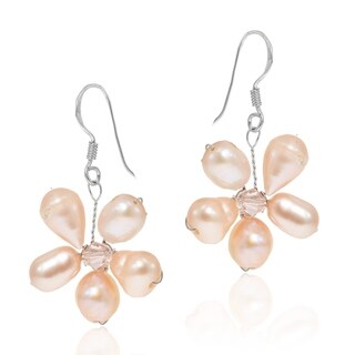Sterling Silver Pink Pearl Flower Earrings (4-6 mm) (Thailand)