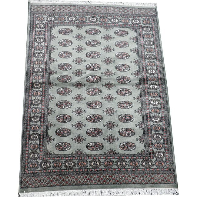 Pakistani Handknotted Light Green/ Ivory Bokhara Wool Rug (4' x 6')