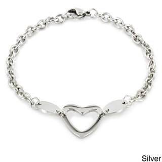 Stainless Steel Polished Heart Cut-out Charm Bracelet