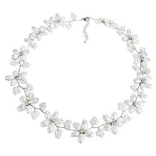 Intricate White Pearl Flower Link Necklace (3-10 mm) (Thailand)